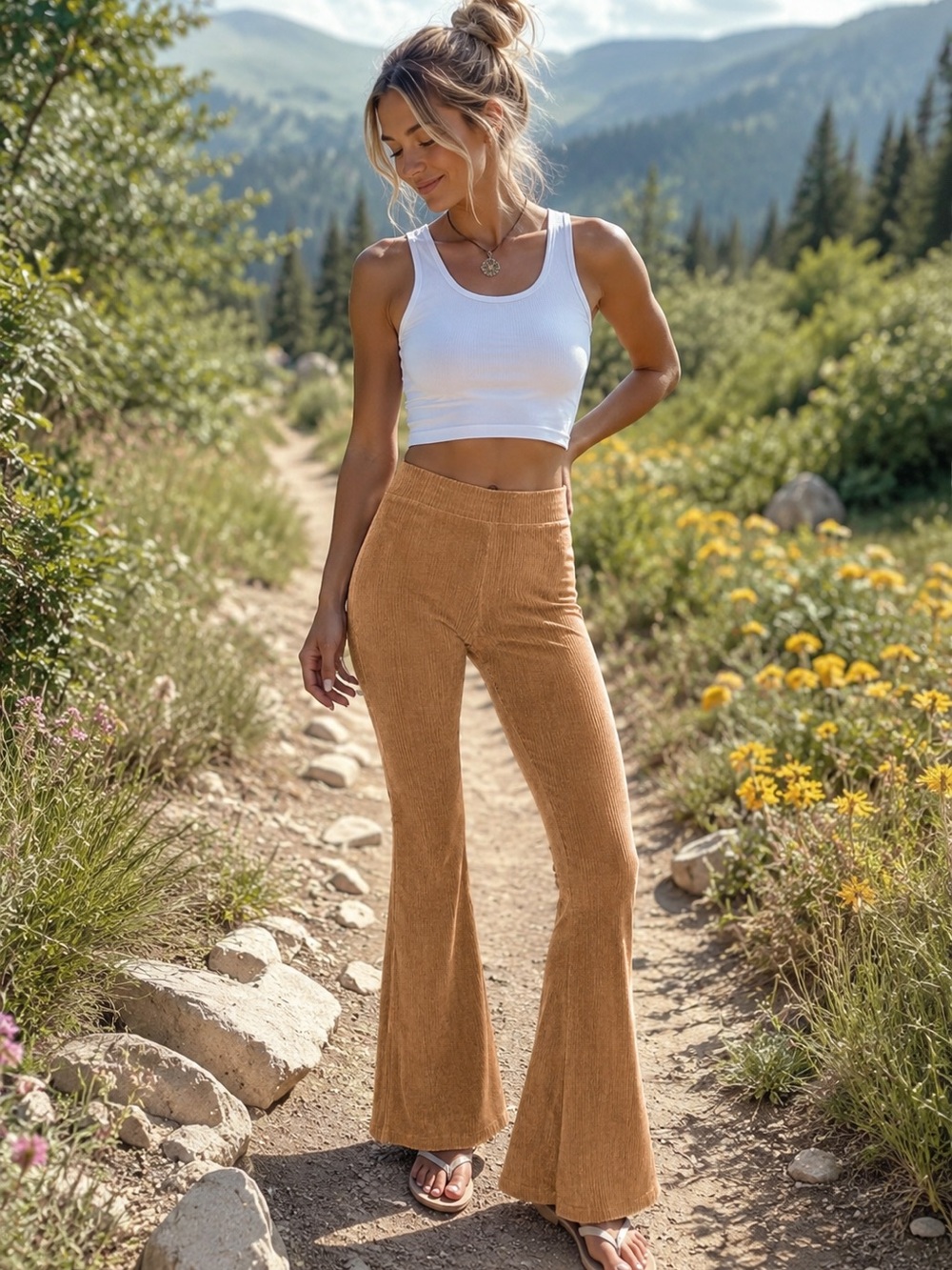 Aerie Groove-On Camel Brown Corduroy Stretch Flare Pants Size S